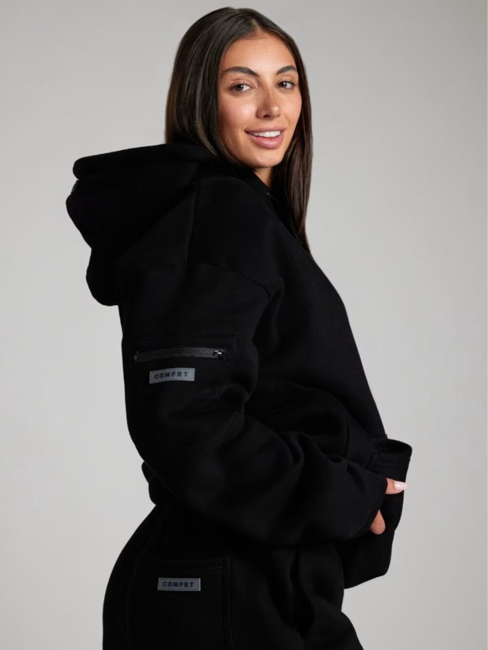 COMFRT Women's Black Track Joggers & Hoodie Set